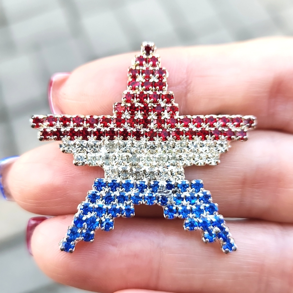 Saks Fifth Avenue Swarovski Crystal Patriotic Star Brooch
